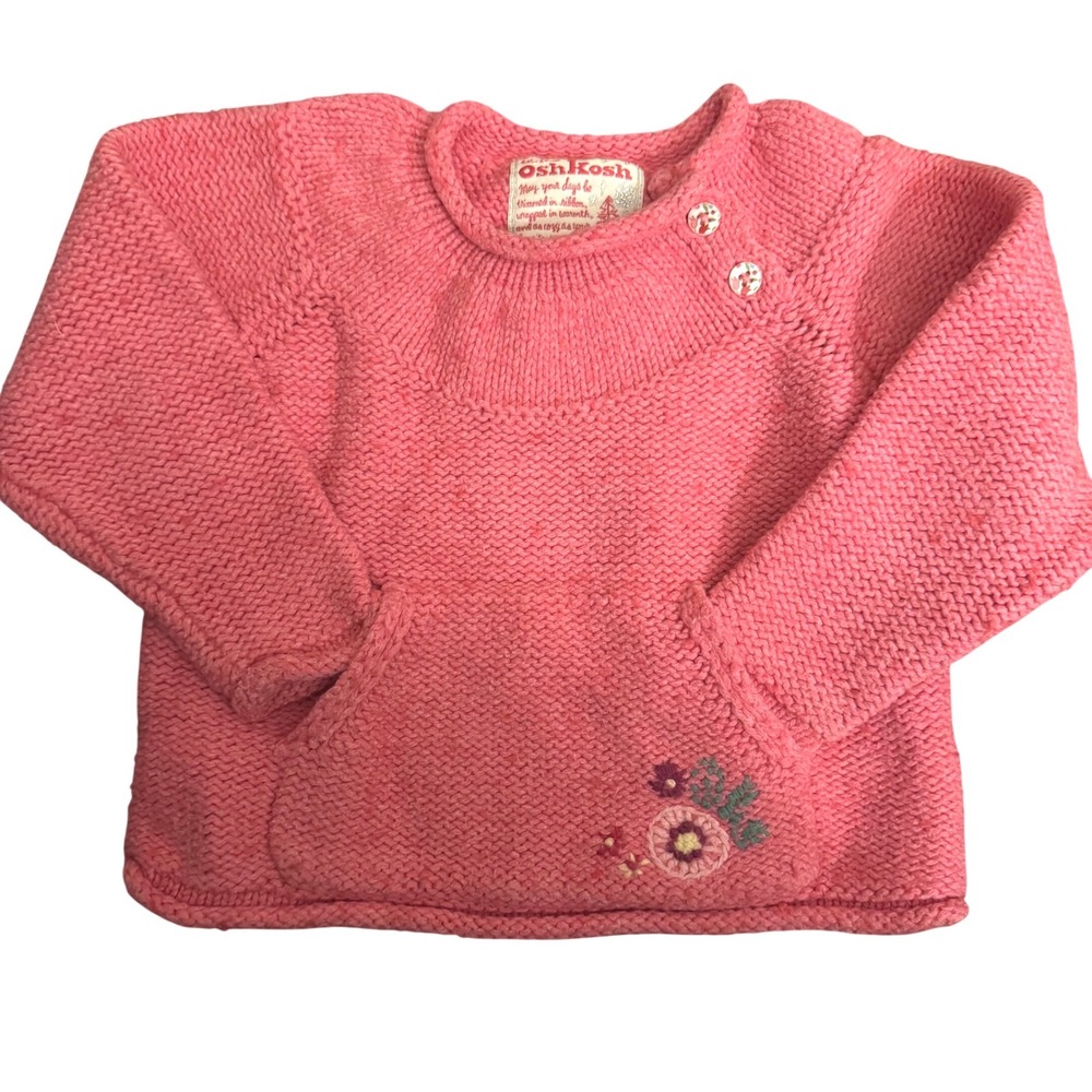 Rare Vintage Holiday OshKosh Pink Roll Neck Sweater Wool Blend 18 Monthsl